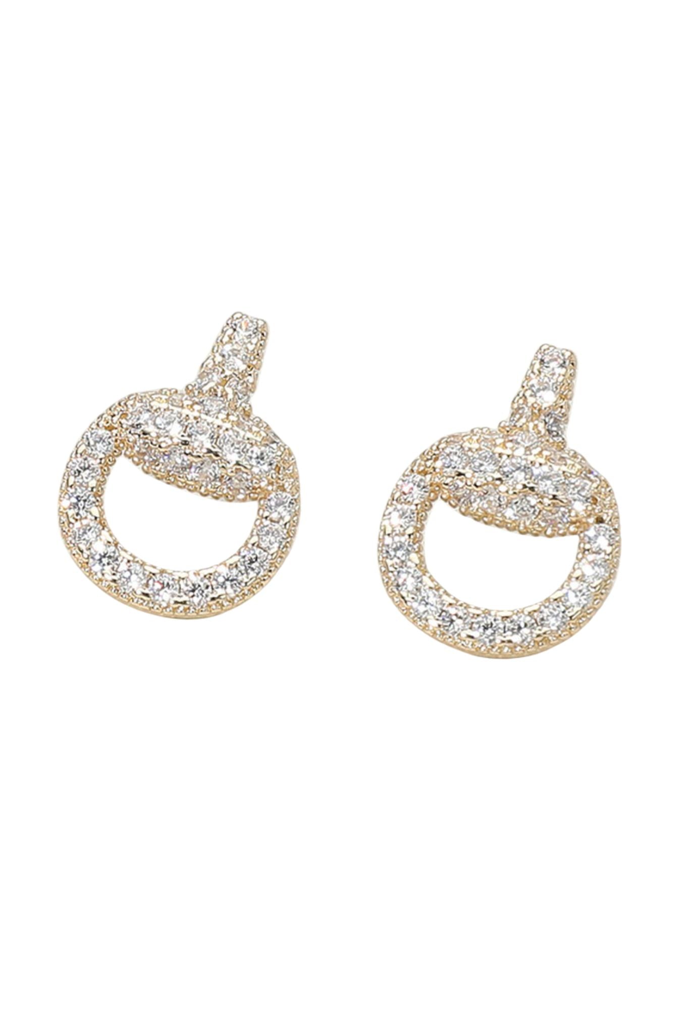 Gold Stone Paved Circle Stud Earrings