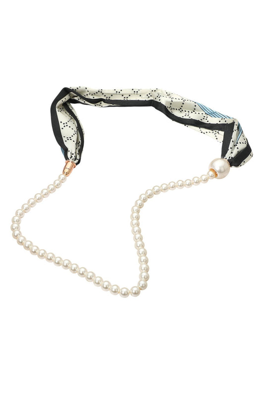 Blue Scarf and Pearl Magnetic Necklace