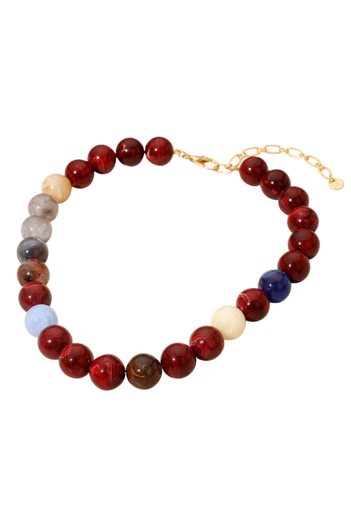 Maroon Marbled Round Beaded Necklace