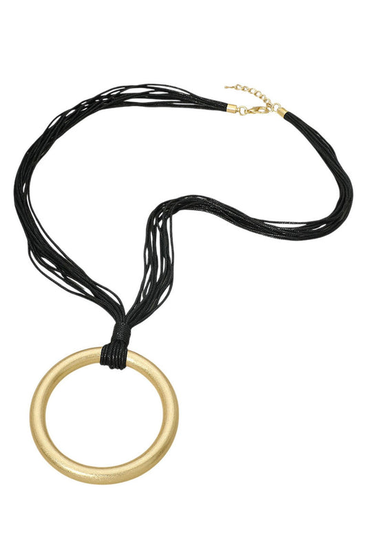 Black and Gold Circular Pendant Necklace