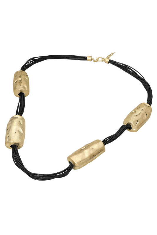 Black and Gold Metal Accent Multi Strand Statement Necklace