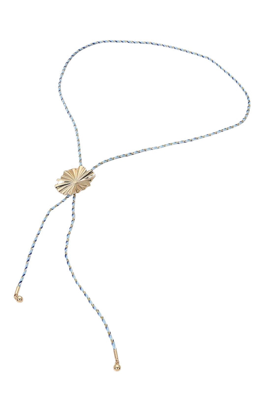 Blue and Gold Metal Floral Pendant Bolo Necklace