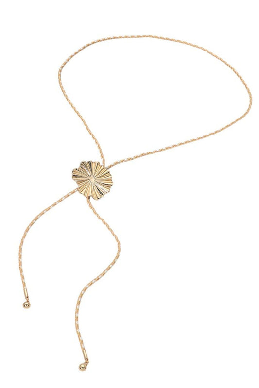 Cream and Gold Metal Floral Pendant Bolo Necklace
