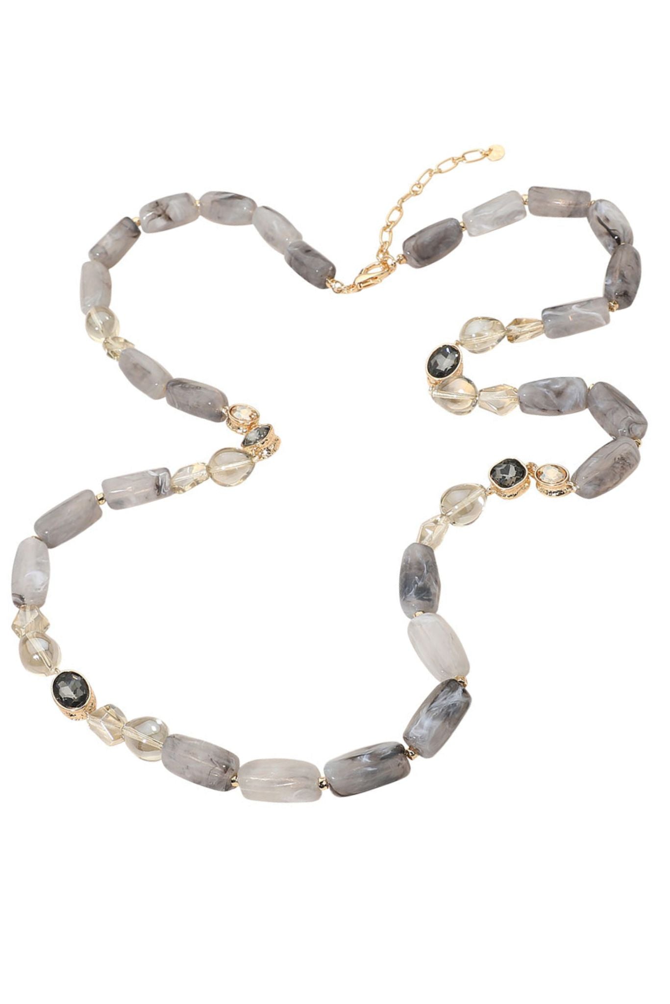 Gray Oval Marbled Pebble Beaded Necklace