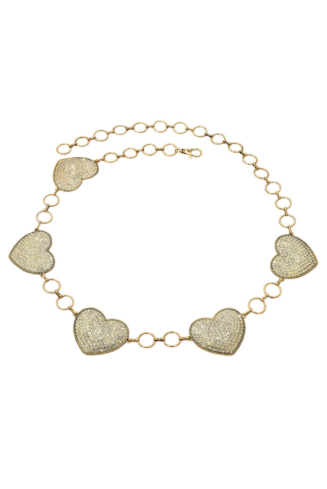 Gold Stone Paved Heart Concho Chain Belt