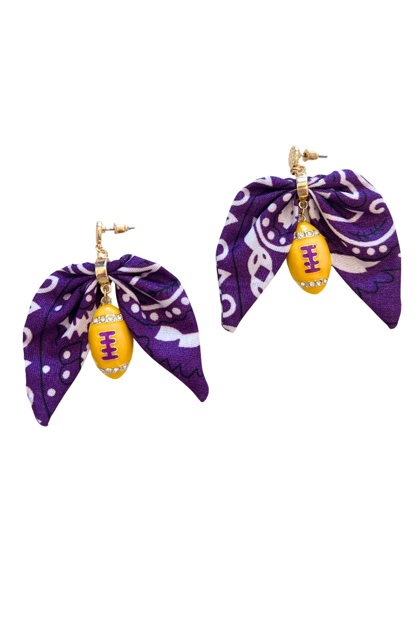 Purple Football Fabric Bow Drop Earrings