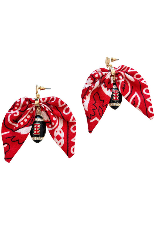 Red Football Fabric Bow Drop Earrings
