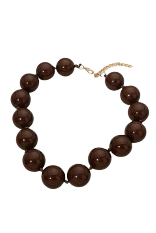 Brown Chunky Ball Beaded Statement Necklace