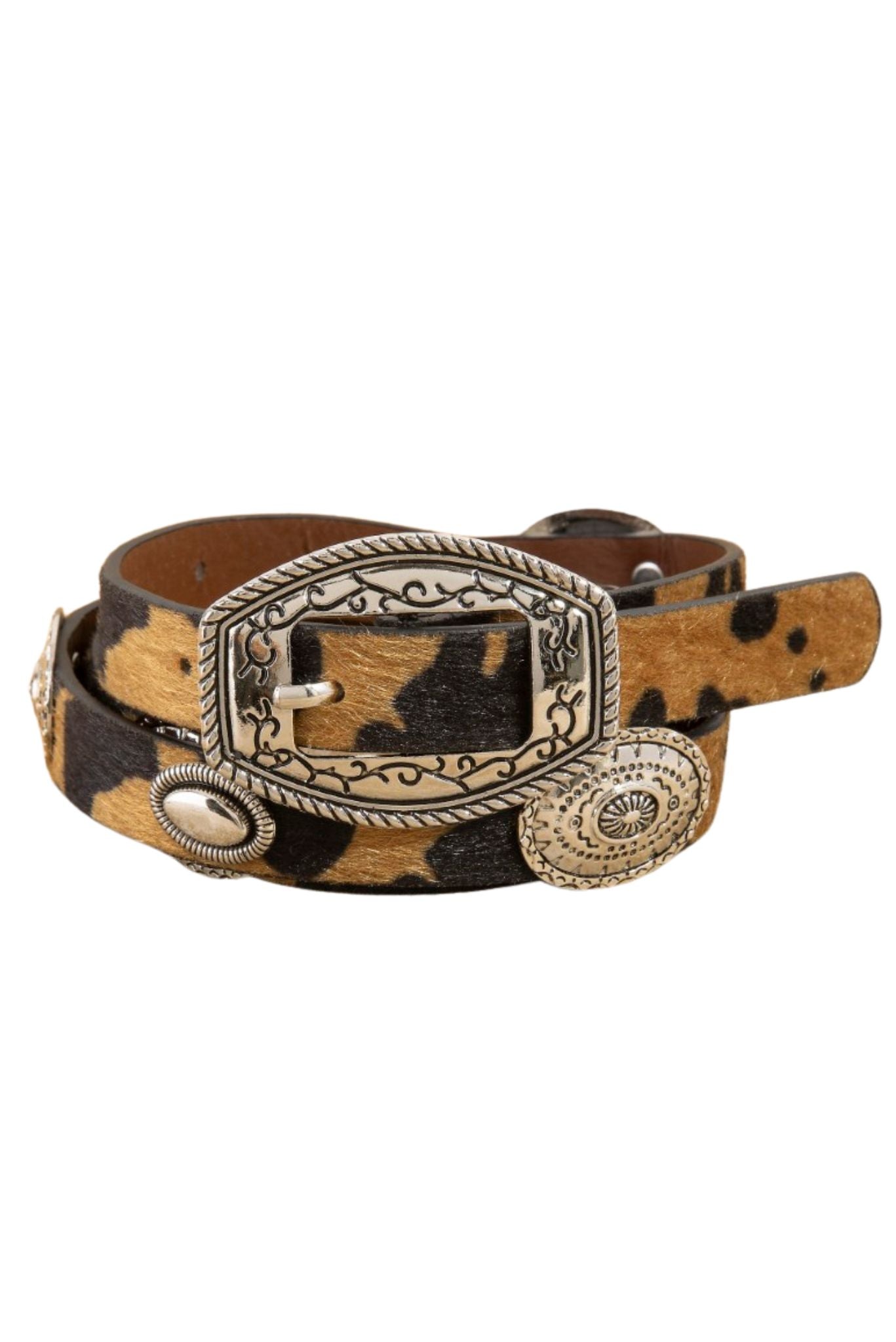 Cowhide and Metal Concho Belt