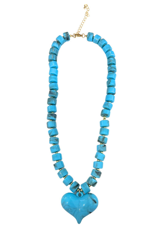 Turquoise Beaded Necklace With Heart Charm