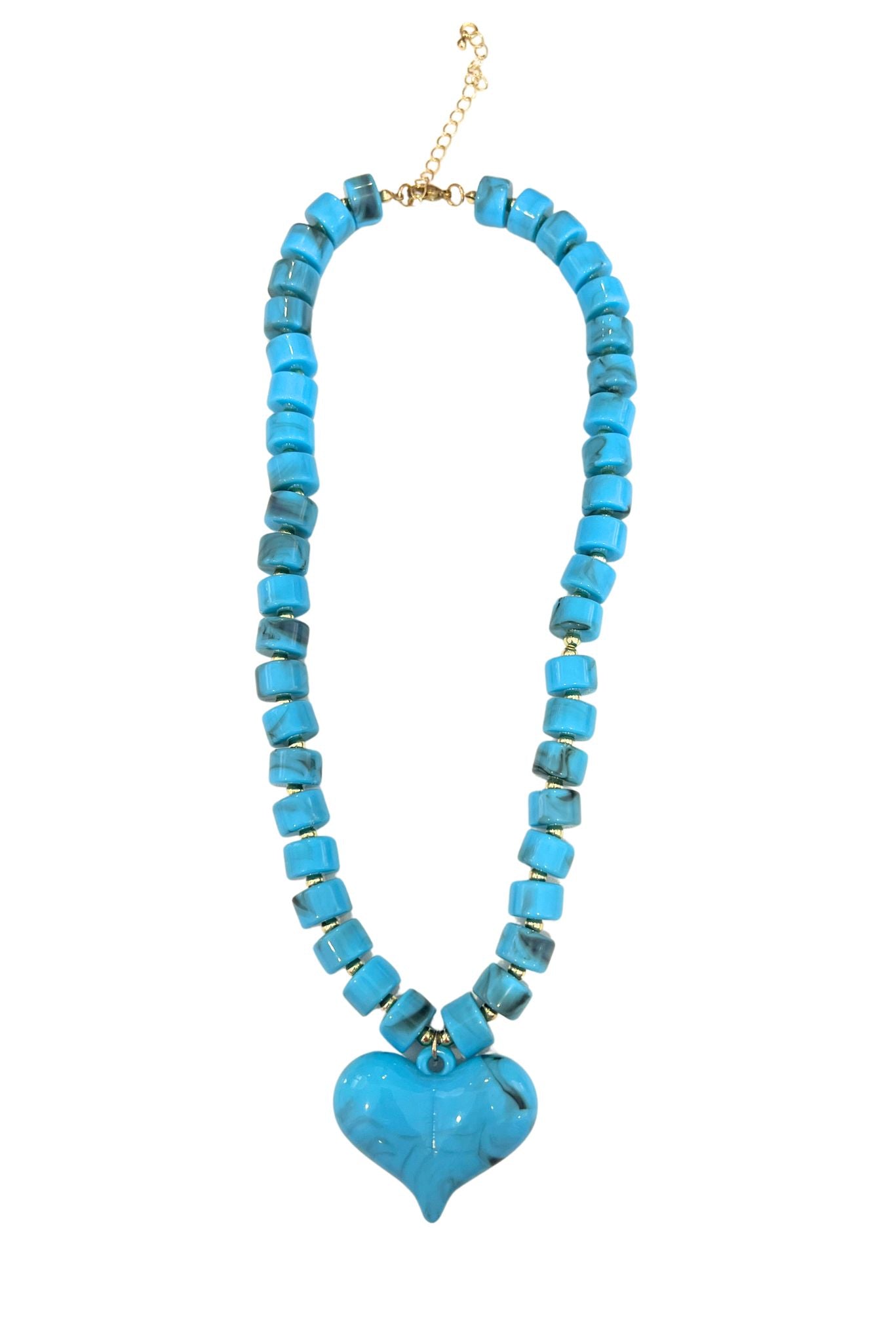 Turquoise Beaded Necklace With Heart Charm