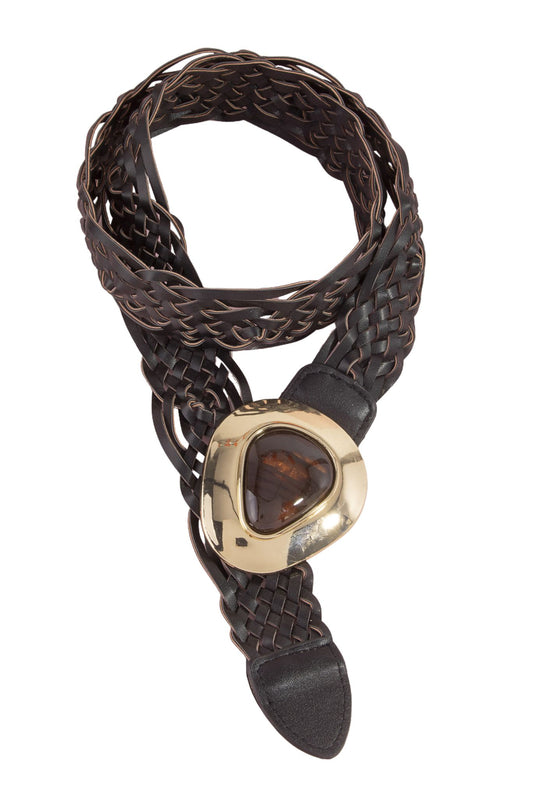 Dark Brown and Gold Braided Faux Leather Belt