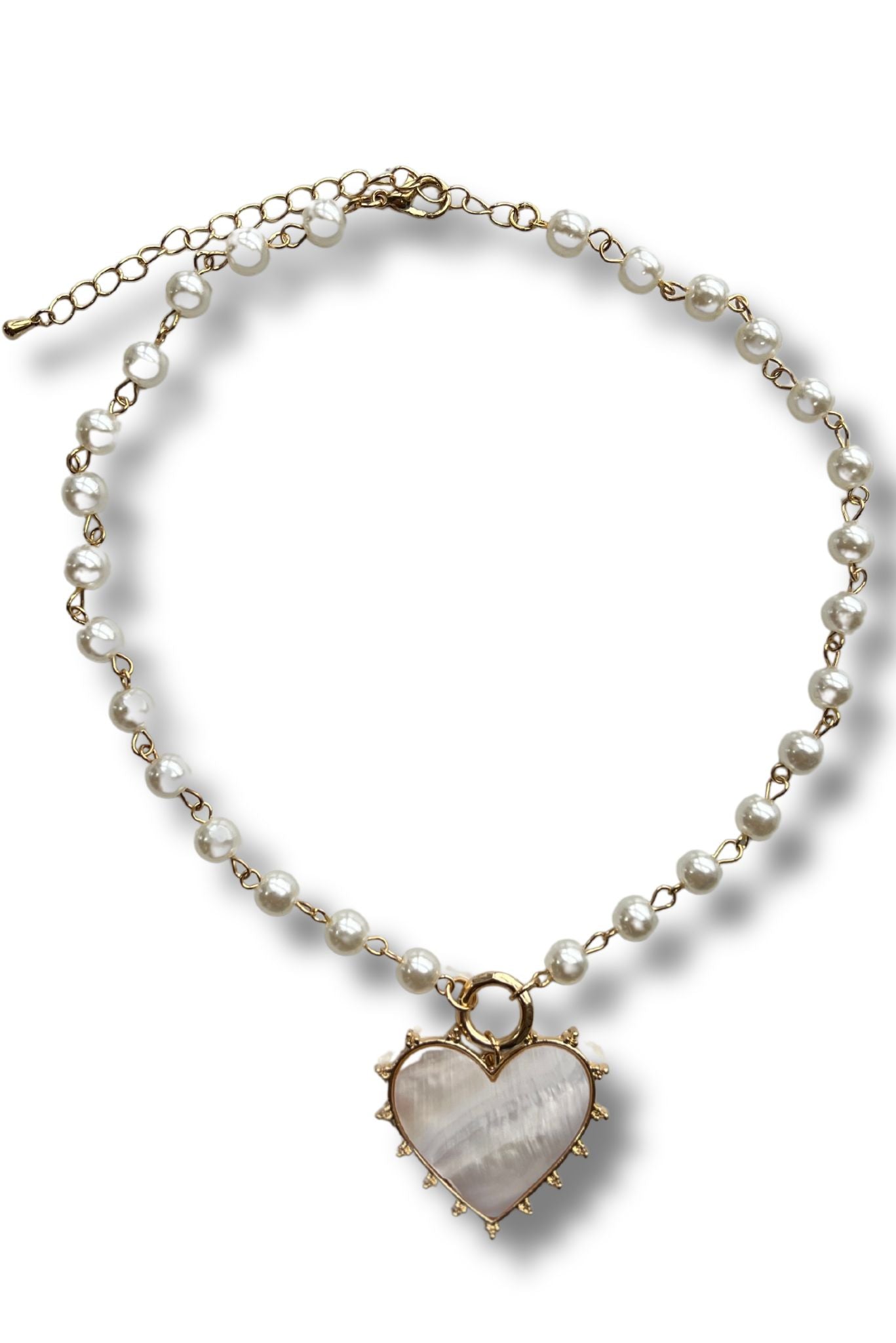 Pearl Heart Pendant Beaded Necklace