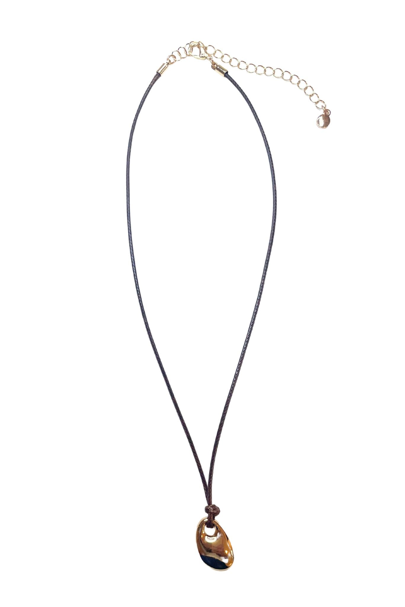 Brown Faux Leather Bean Pendant Necklace