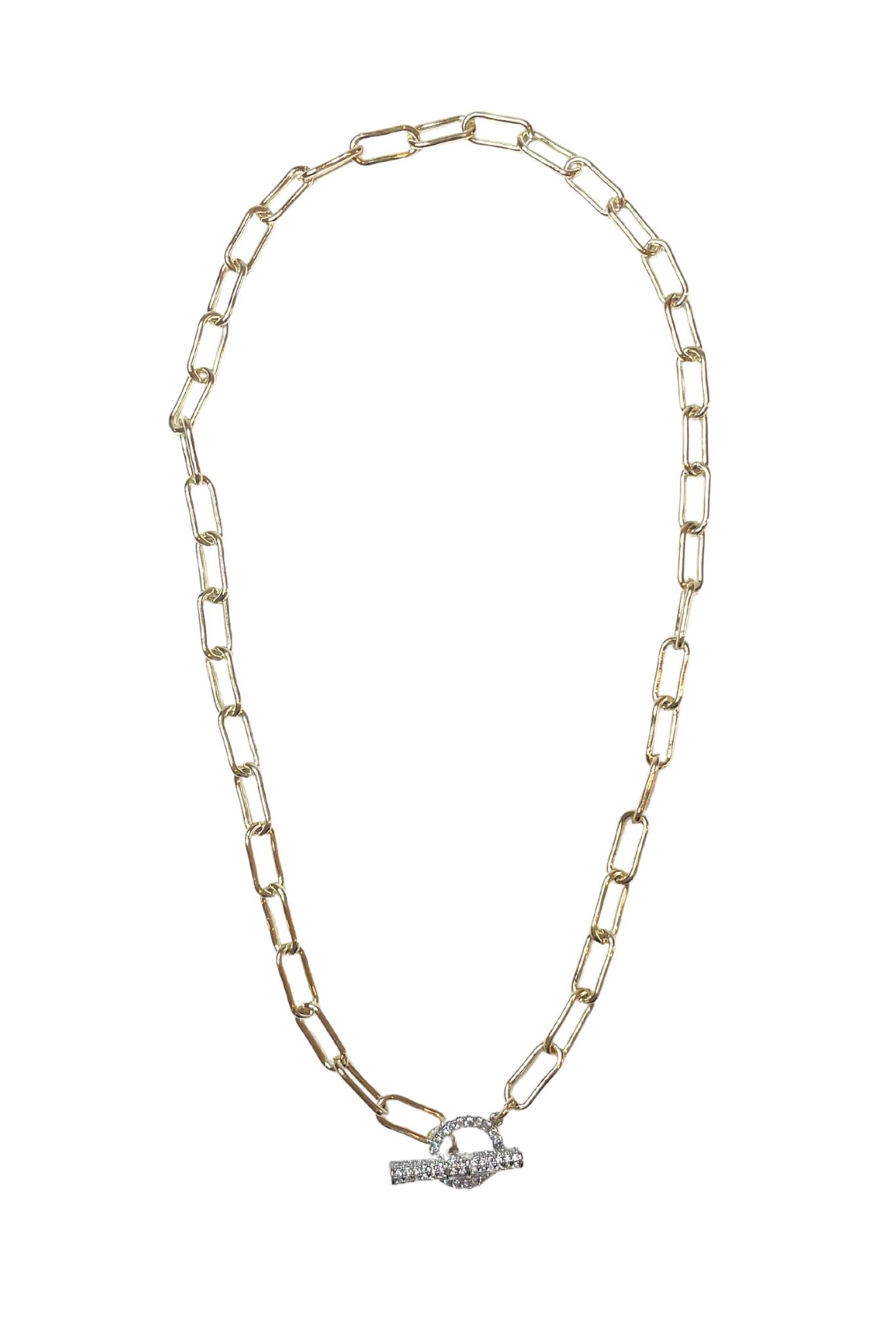 Gold 14K Plated Pave Toggle Chainlink Necklace *FINAL SALE*