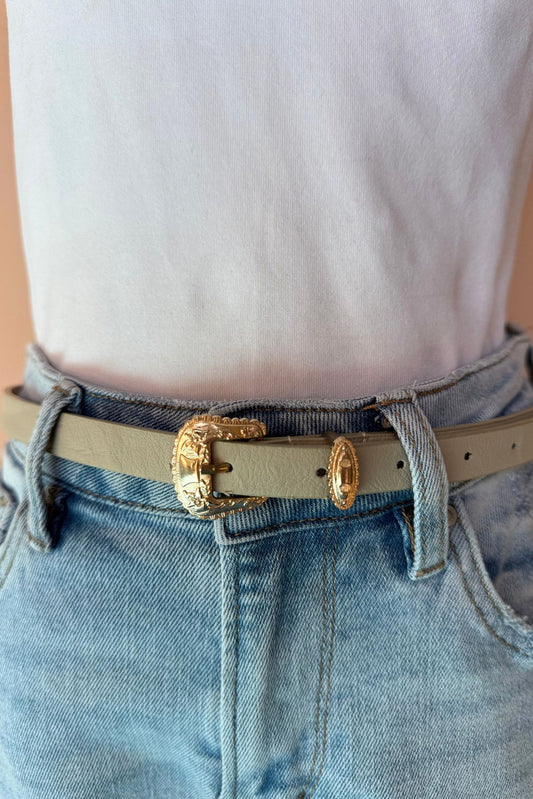 Ivory Gold Buckle Skinny Belt