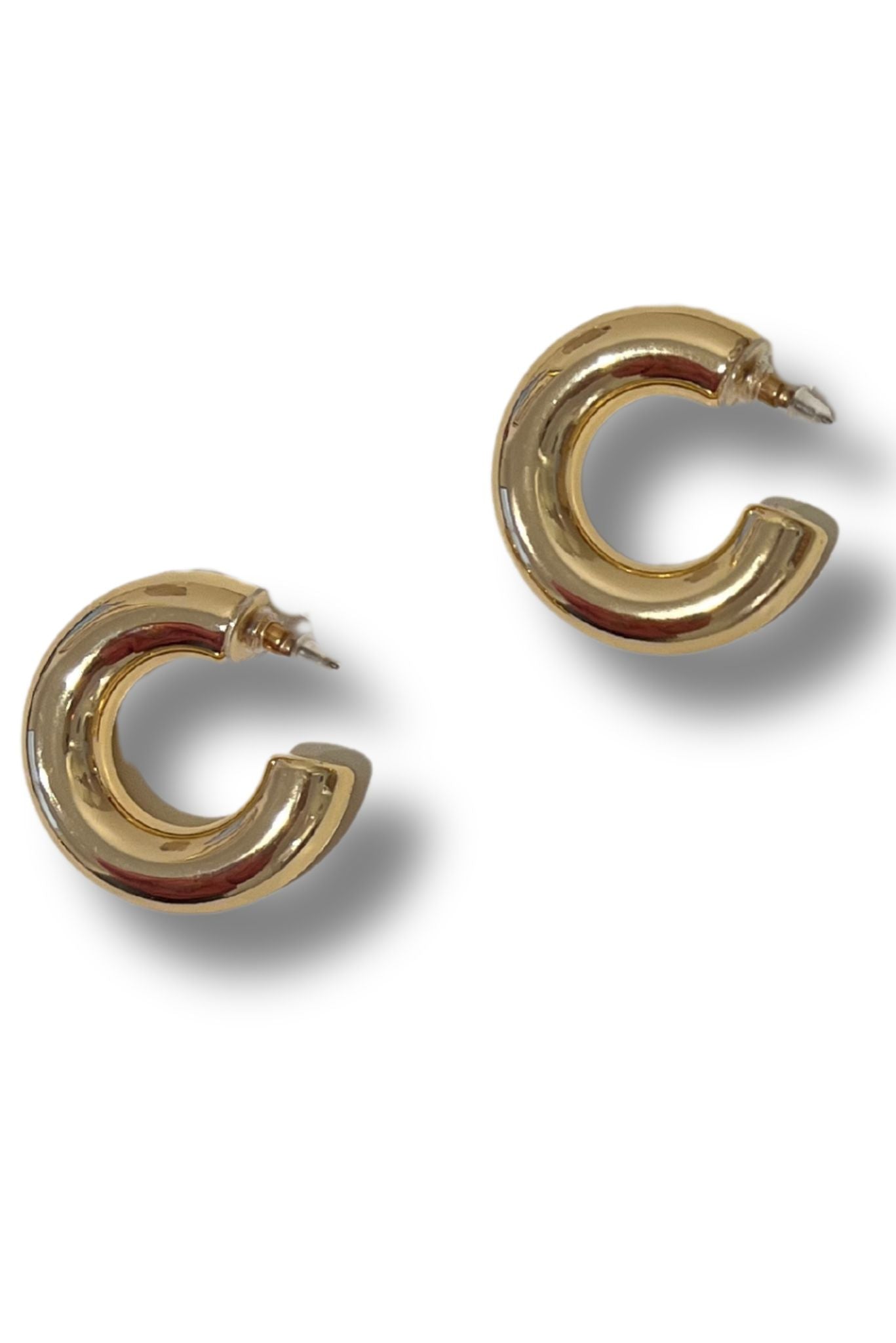 Gold Pipe Open Hoop Earrings