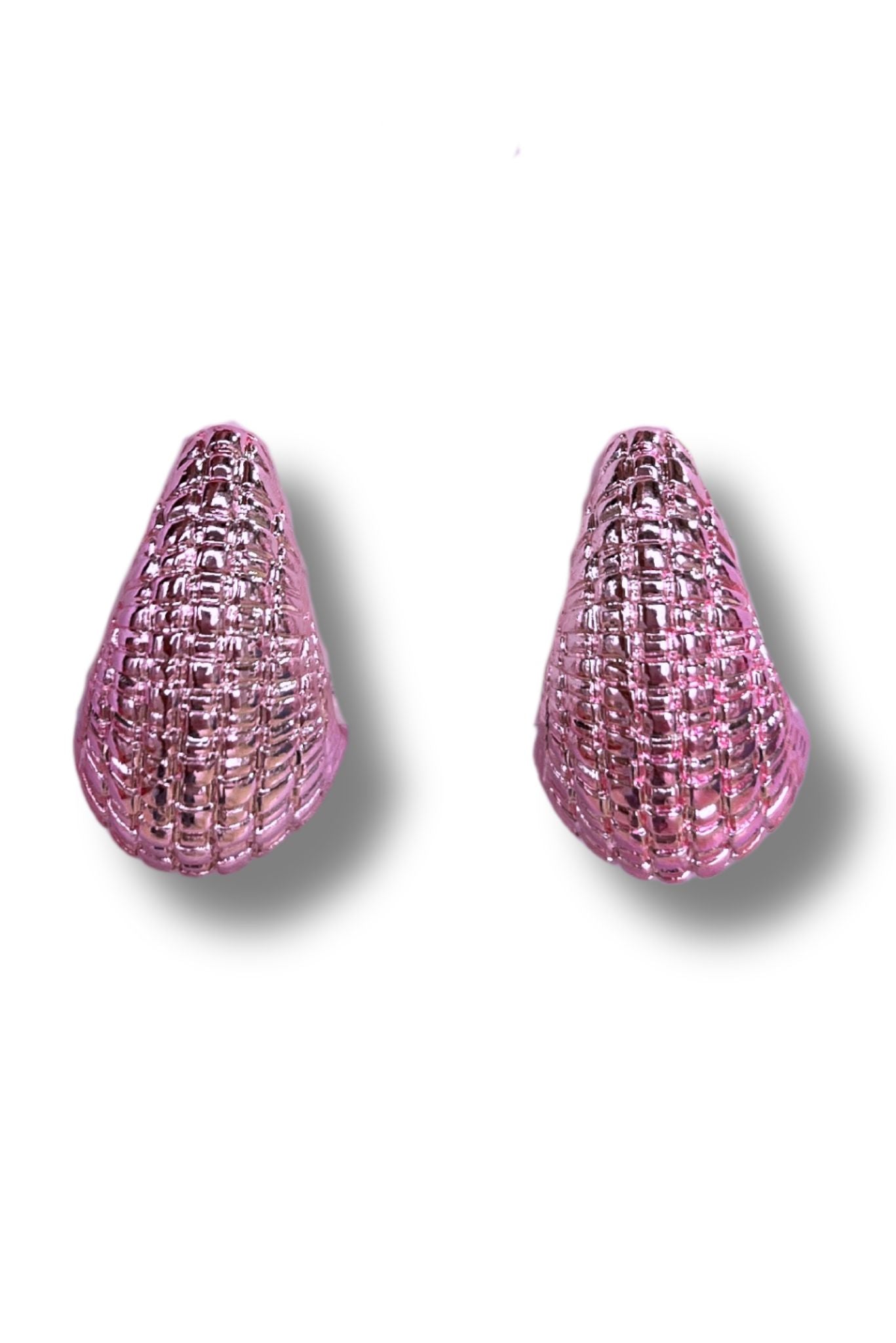 Pink Textured Teardrop Dome Earrings