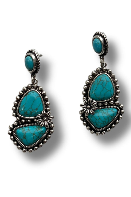 Turquoise Western Detail Dangle Earrings