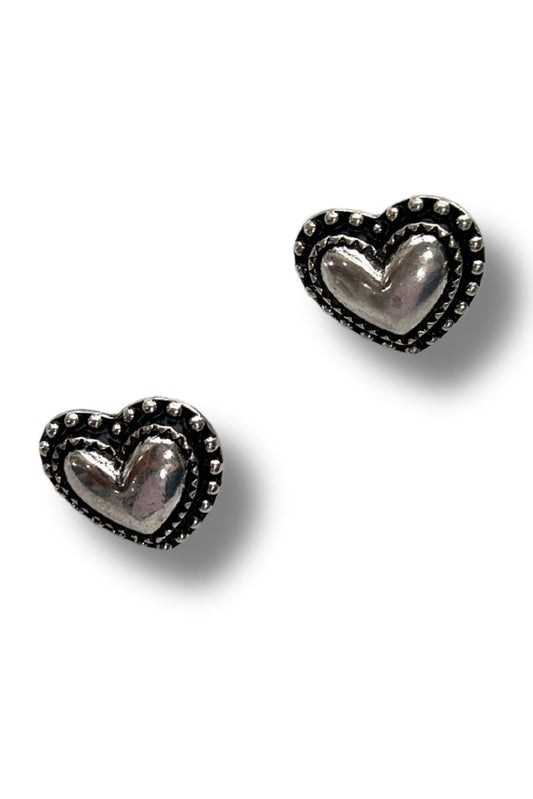 Silver Western Heart Post Earrings