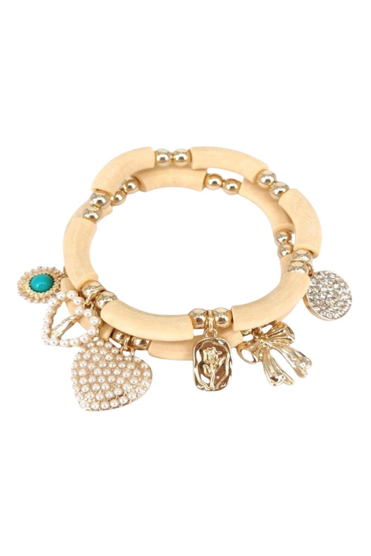 Ivory Heart Rose Charm Bracelet Set