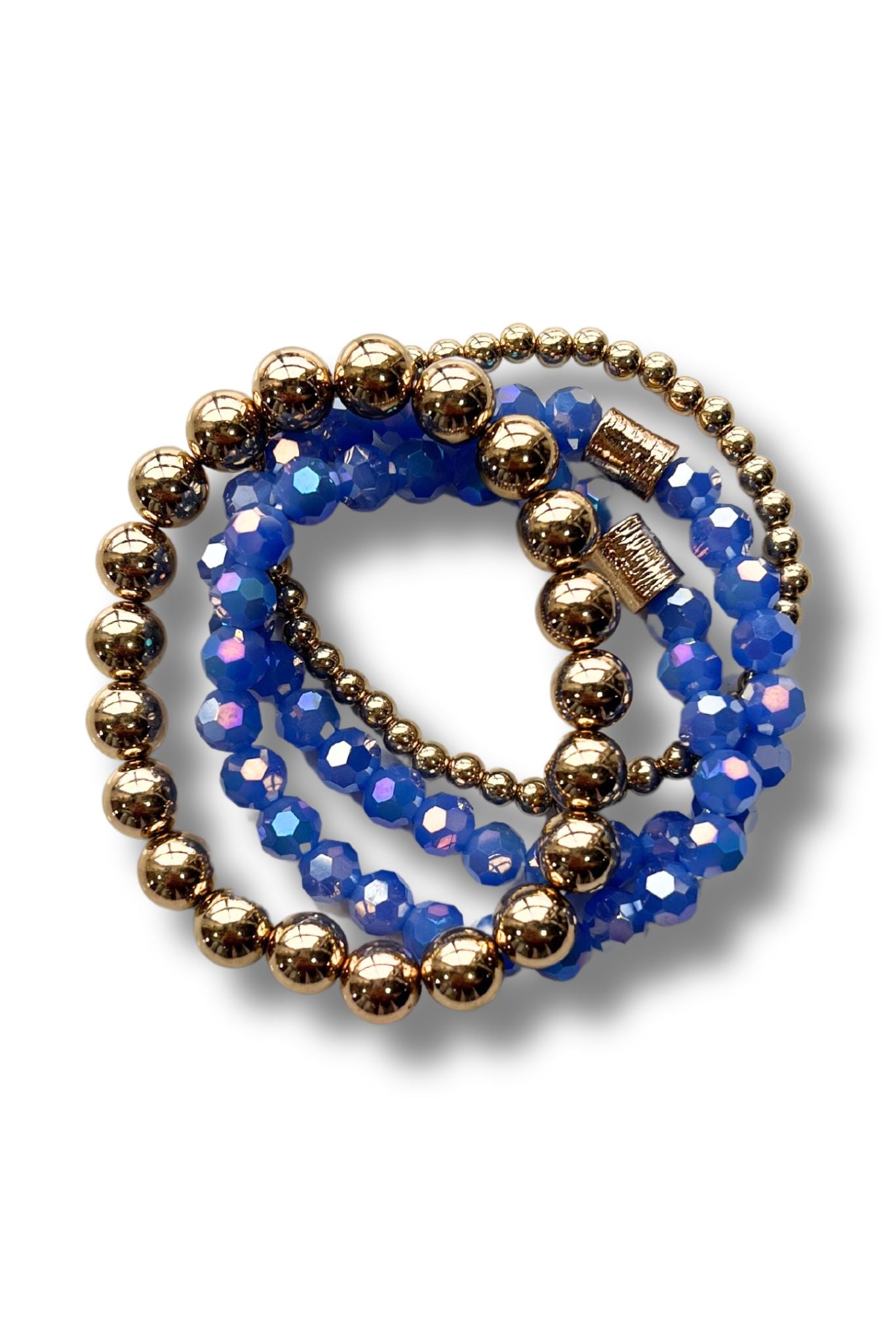 Blue Crystal Bead Stretch Bracelet Set