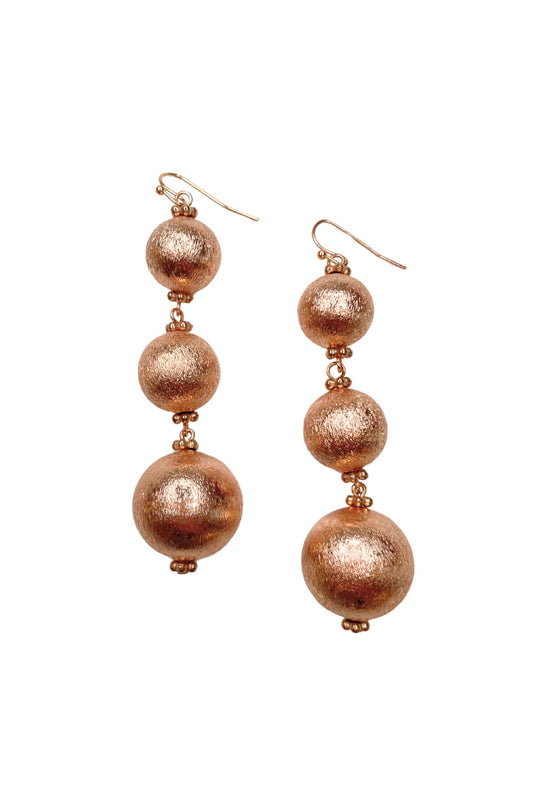 Gold Three Drop Satin Ball Earrings