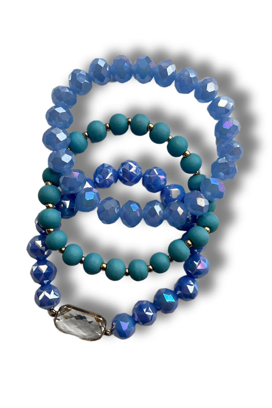 Blue Multi Bead Stretch Bracelet Set