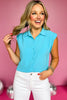 Aqua Collared Button Down Sleeveless Pleated Top, top, button down top, collared top, sleeveless top, pleated top, aqua top, must have top, elevated top, elevated style, summer top, summer style, Shop Style Your Senses by Mallory Fitzsimmons, SSYS by Mallory Fitzsimmons