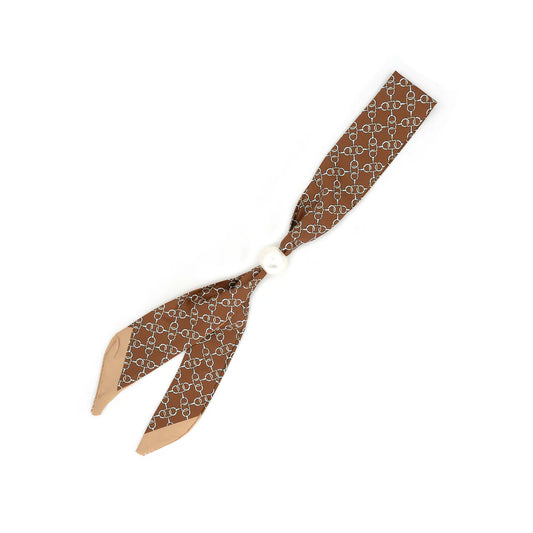 Tan With Pearl Slide Twilly Scarf