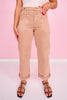 Vervet Warm Taupe High Rise Tab Waistband Cuffed Slim Wide Leg Jeans