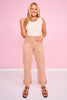 Vervet Warm Taupe High Rise Tab Waistband Cuffed Slim Wide Leg Jeans