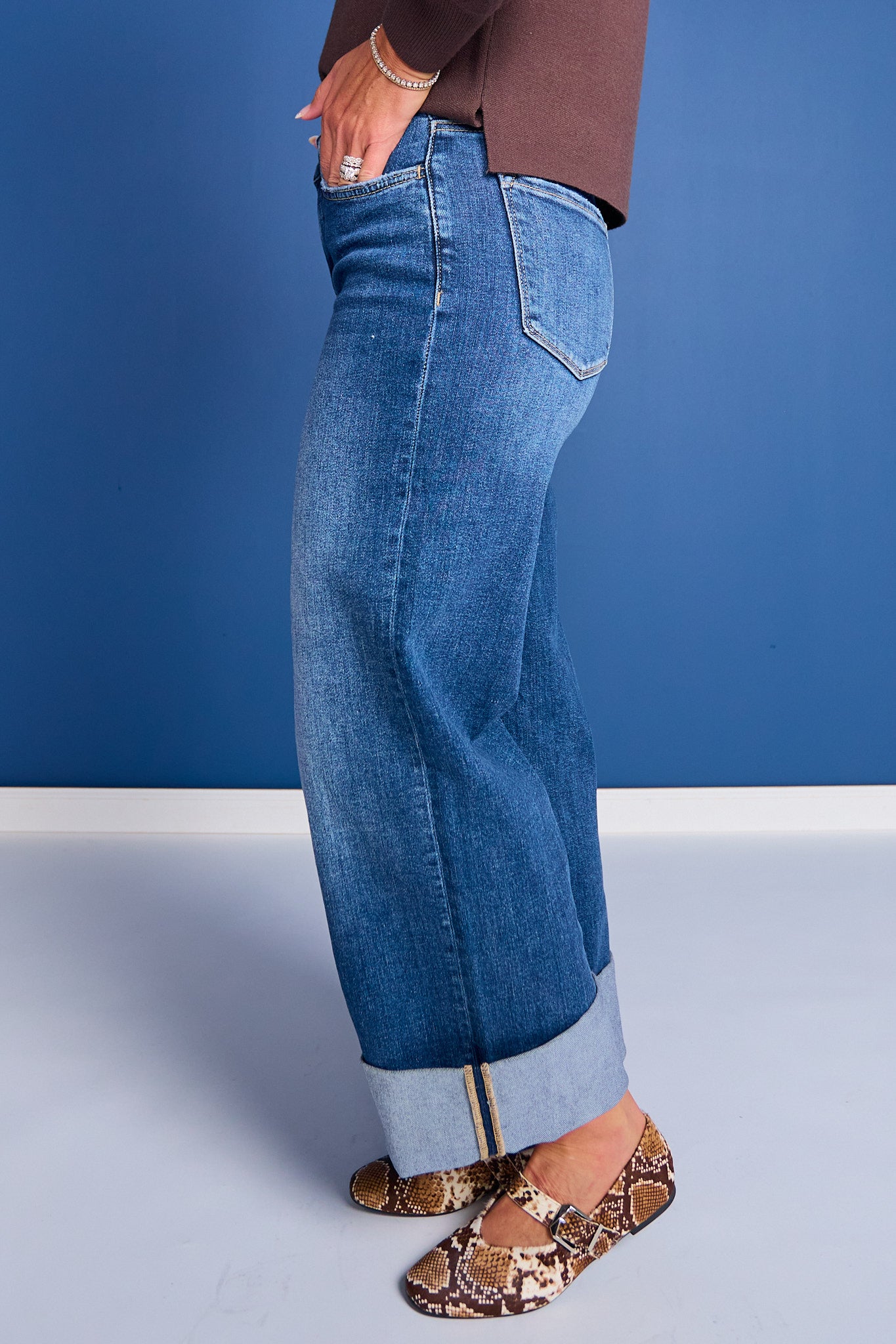 Lovervet By Vervet High Rise Cuffed Wide Leg Jeans