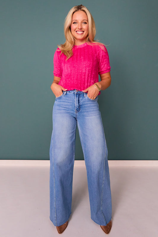 Lovervet High Rise Medium Wash Twisted Seam Wide Leg Jeans