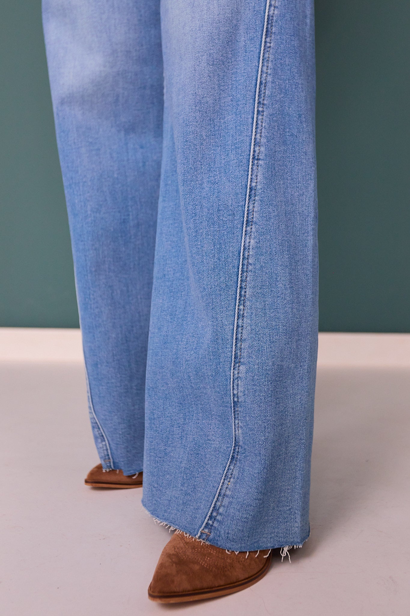 Lovervet High Rise Medium Wash Twisted Seam Wide Leg Jeans