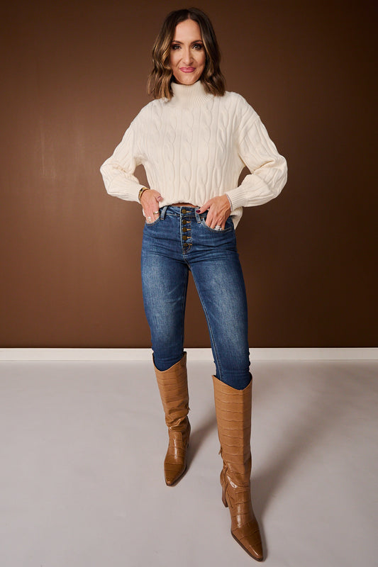 Mica High Rise Button Up Ankle Skinny Jeans