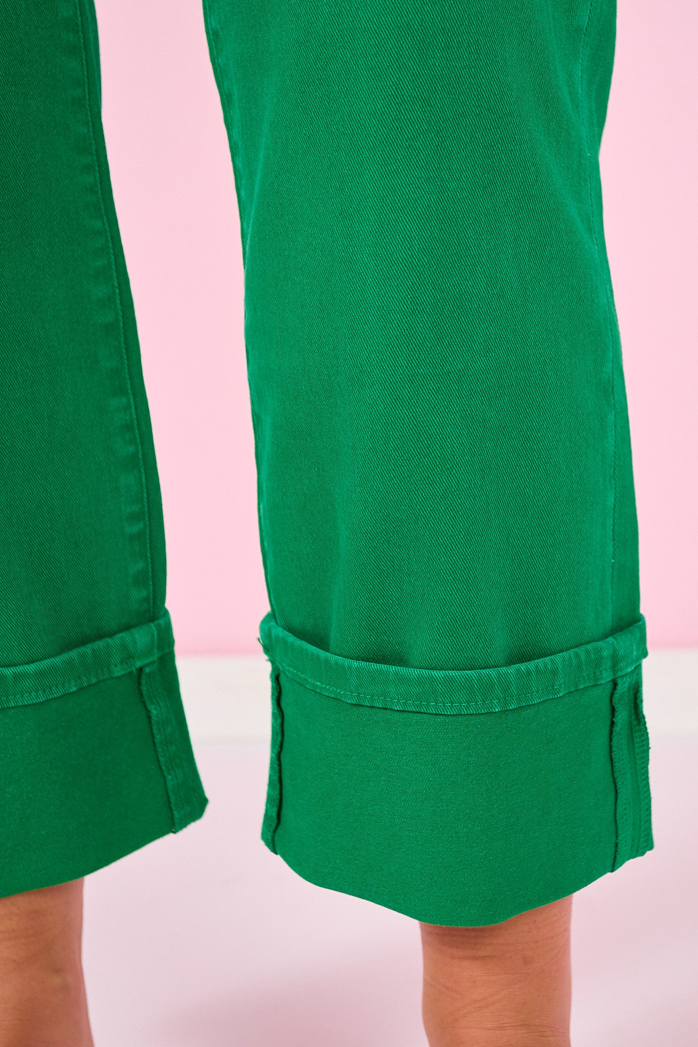 Mica Green Cuffed High Rise Wide Leg Jeans
