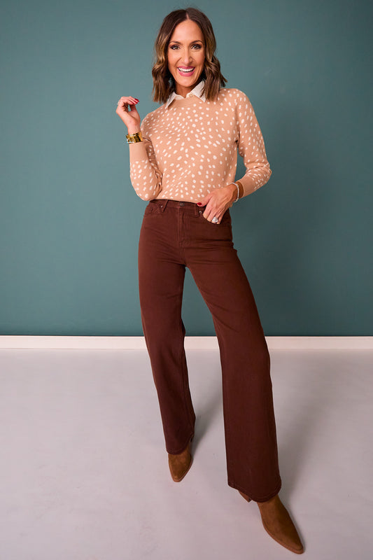 Mica Brown High Rise Wide Leg Jeans