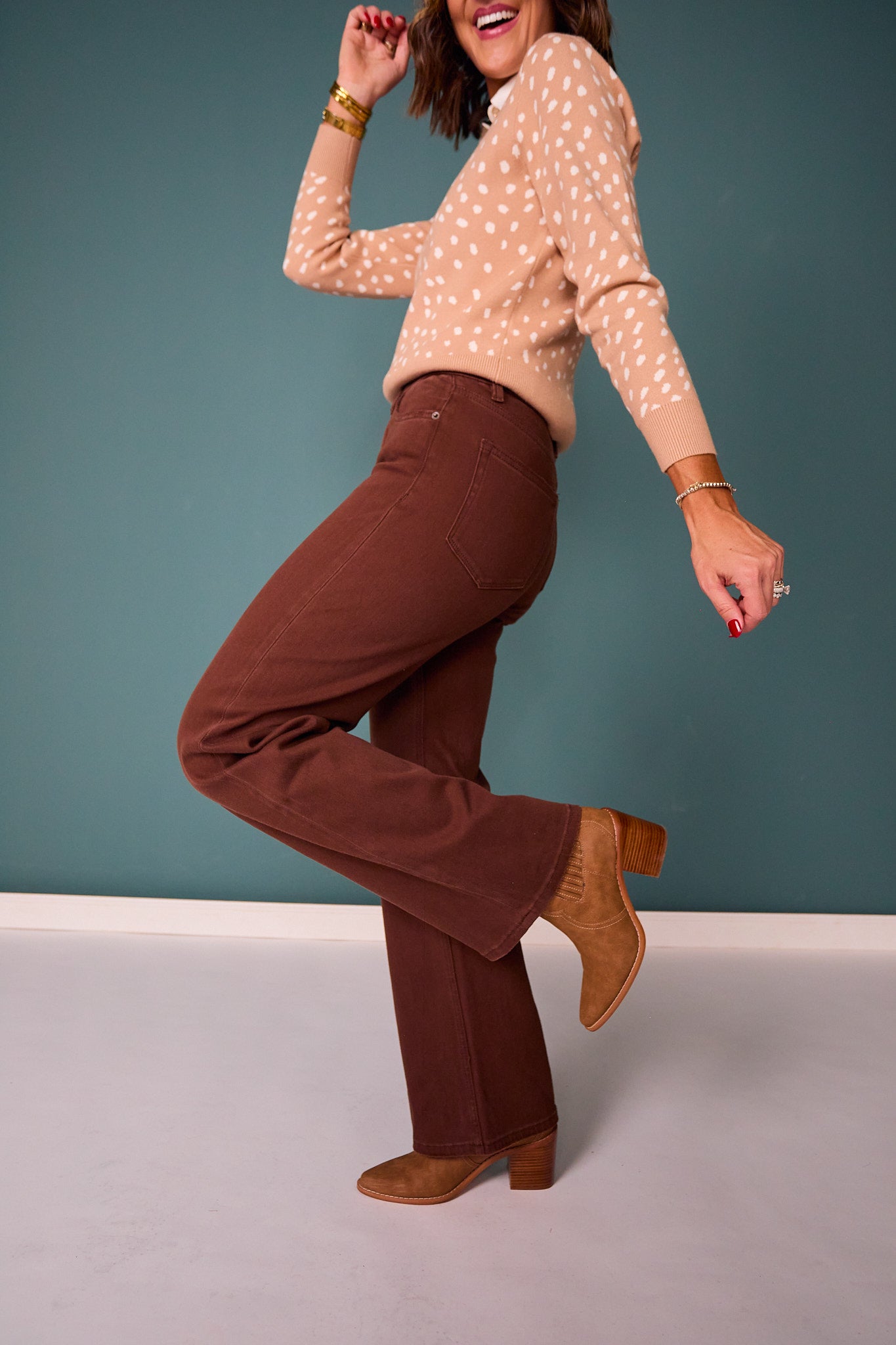 Mica Brown High Rise Wide Leg Jeans