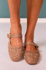 Taupe Faux Suede Studded Mary Jane Buckle Flats