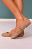 Taupe Faux Suede Studded Mary Jane Buckle Flats