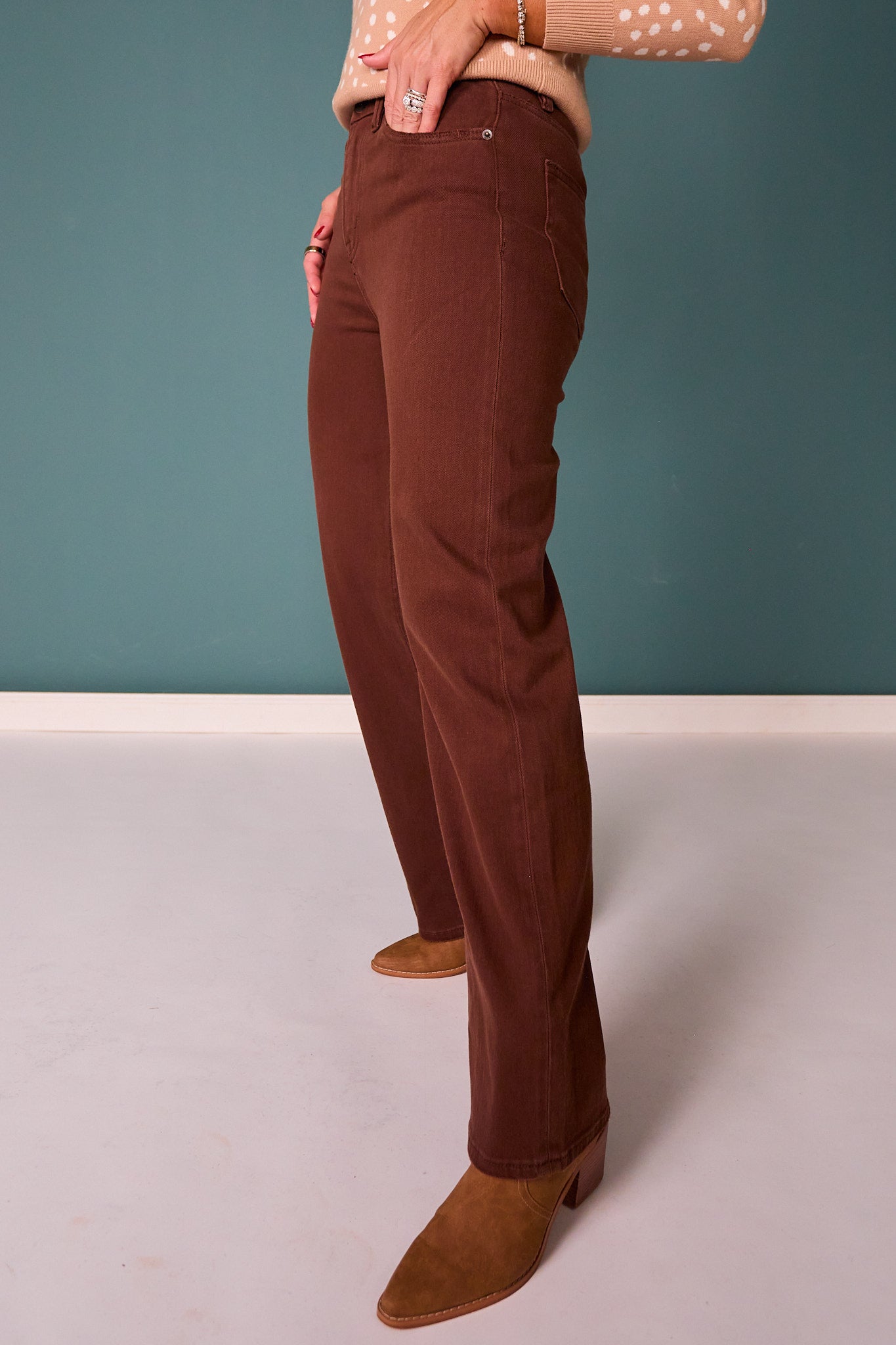 Mica Brown High Rise Wide Leg Jeans