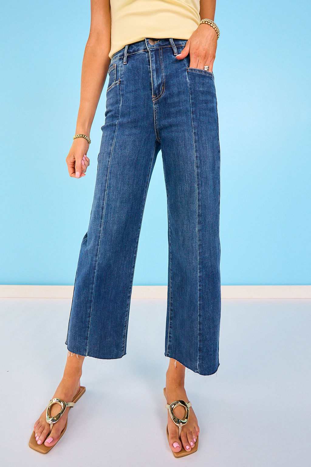 Mica Dark Super High Rise Wide Leg Ankle Cut Jeans