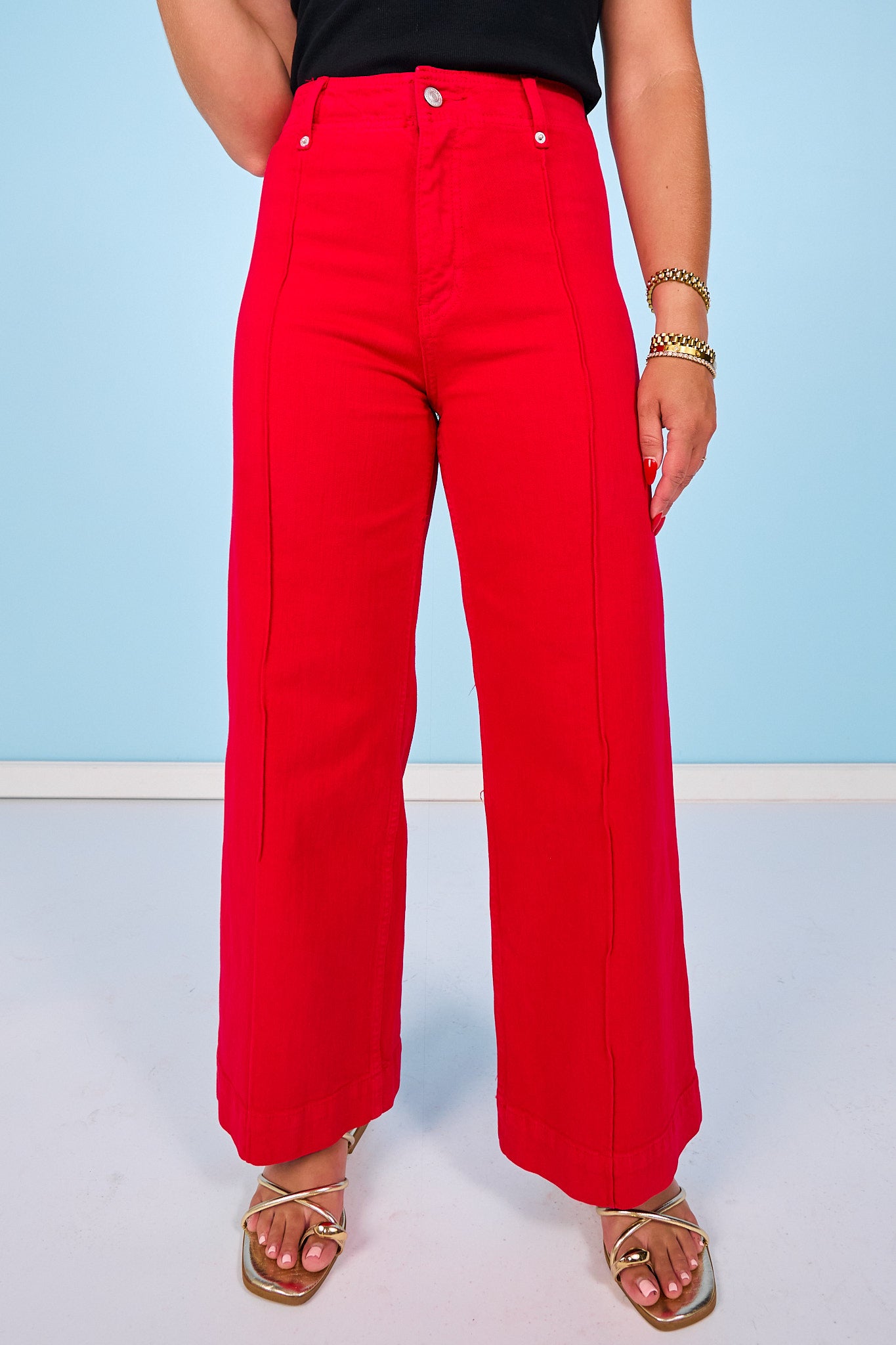 Mica Red High Rise Wide Leg Ankle Jeans