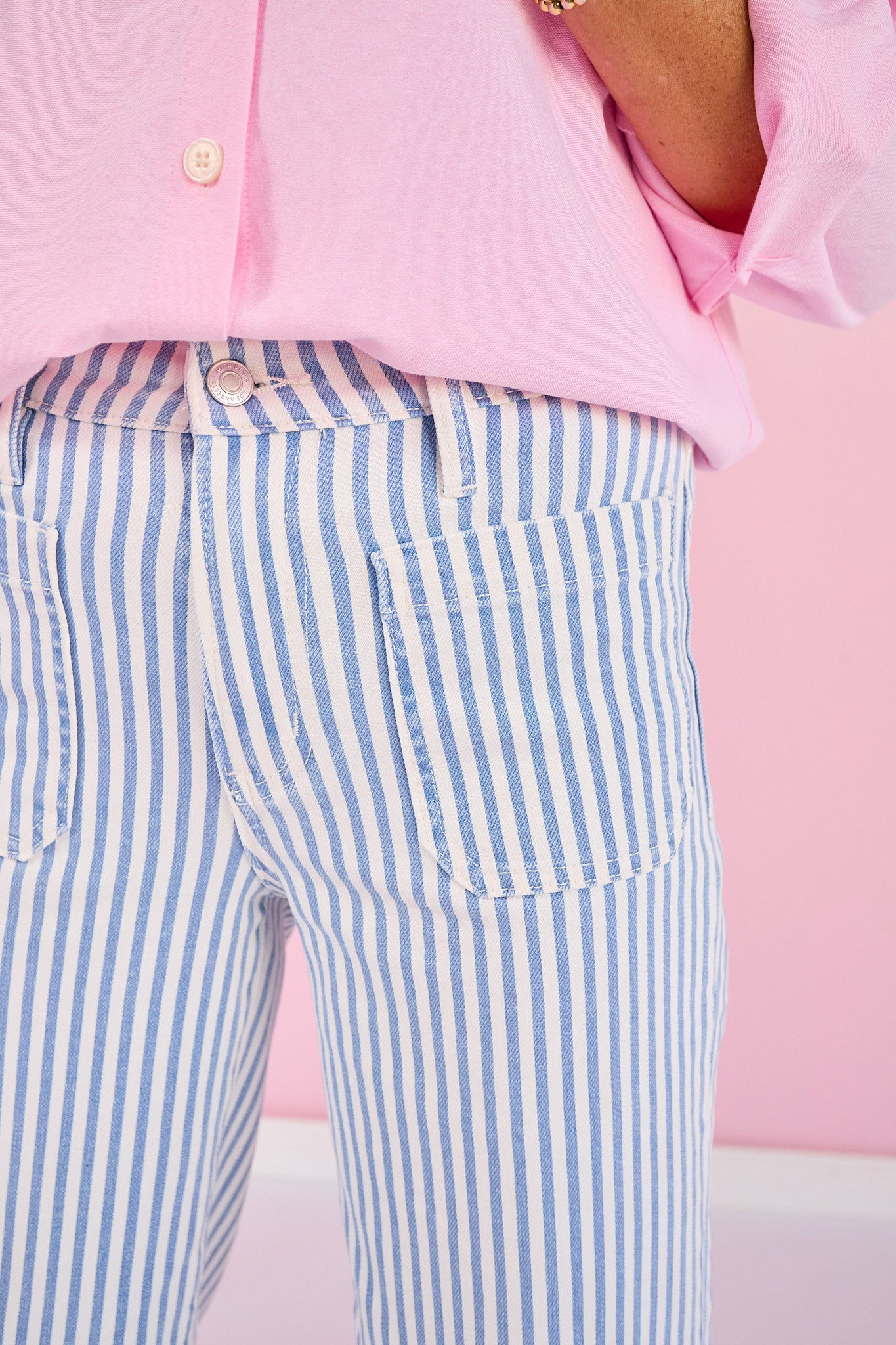 Mica Blue Striped High Rise Wide Leg Cropped Jeans