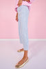 Mica Blue Striped High Rise Wide Leg Cropped Jeans