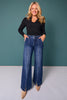 Risen High Rise Wide Leg Front Panel Hem Spilt Jeans
