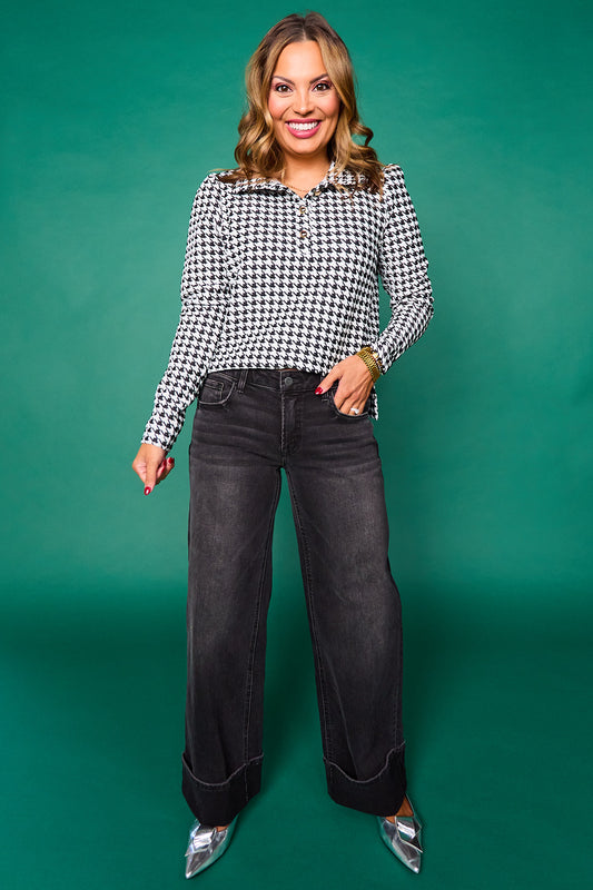 Vervet Black Low Rise Cuffed Baggy Wide Leg Jeans