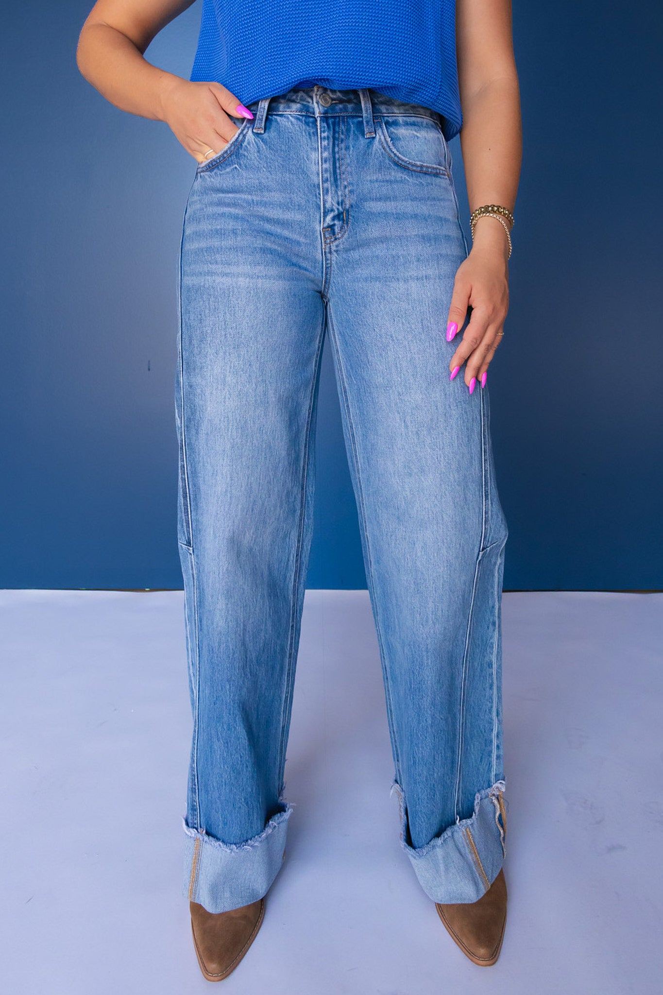 Vervet High Rise Cuffed Wide Jeans