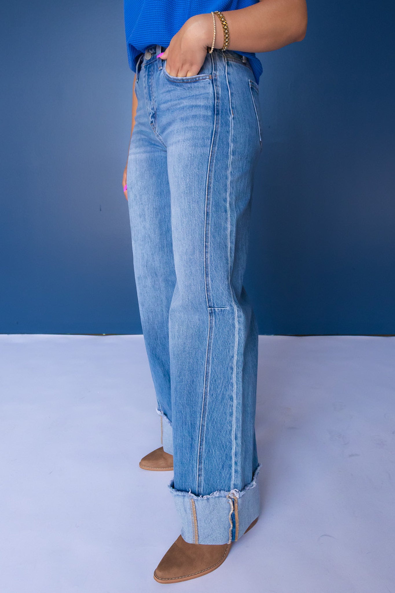 Vervet High Rise Cuffed Wide Jeans
